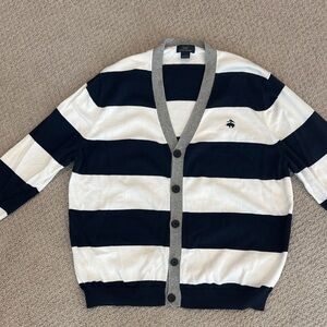 Brooks Brothers Men's Navy and White Striped Cardigan